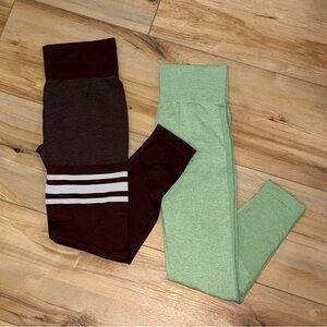 Medium Chic Dual-Tone Women's Leggings Set of 2 Scrunch Butt Brown Green